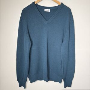 Vintage GLENMAC Scotland 100% Cashmere V Neck Sweater Petrol Teal Blue